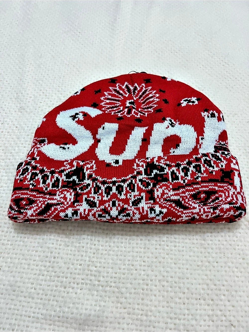 Supreme Bandana Big Logo Beanie & White